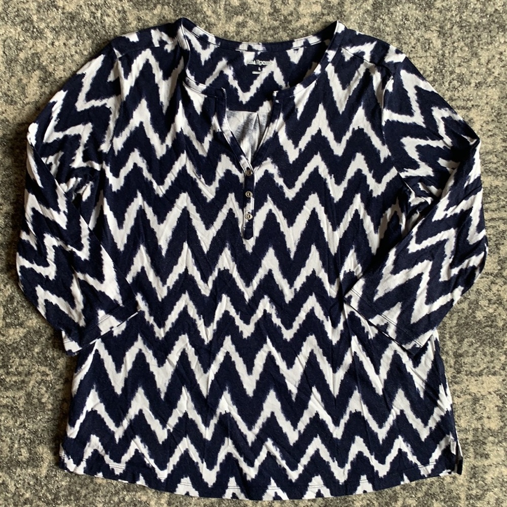 3/4 Sleeve Zig-Zag Print Top